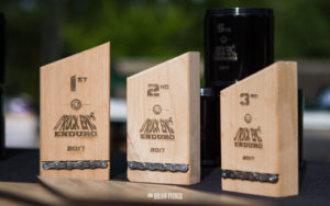 Trophies on display.