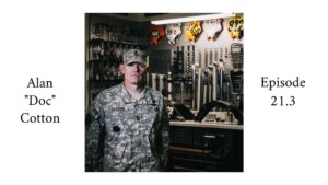 Alan "Doc" Cotton standing in front of his 812 Suspension Design workbench.