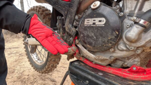Dirt bike coach showing proper rear brake pedal position
