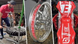 GasGas EX350F with BikeGraphix graphics, Nuetech Rim Tape, and Dunlop MX34 tire