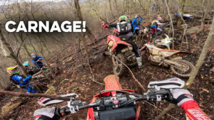 Dirt Bikers scattered across the trail during an enduro.