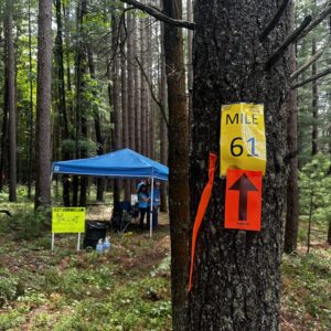 Milage marker on the woods of Pennsylvania for the national enduro
