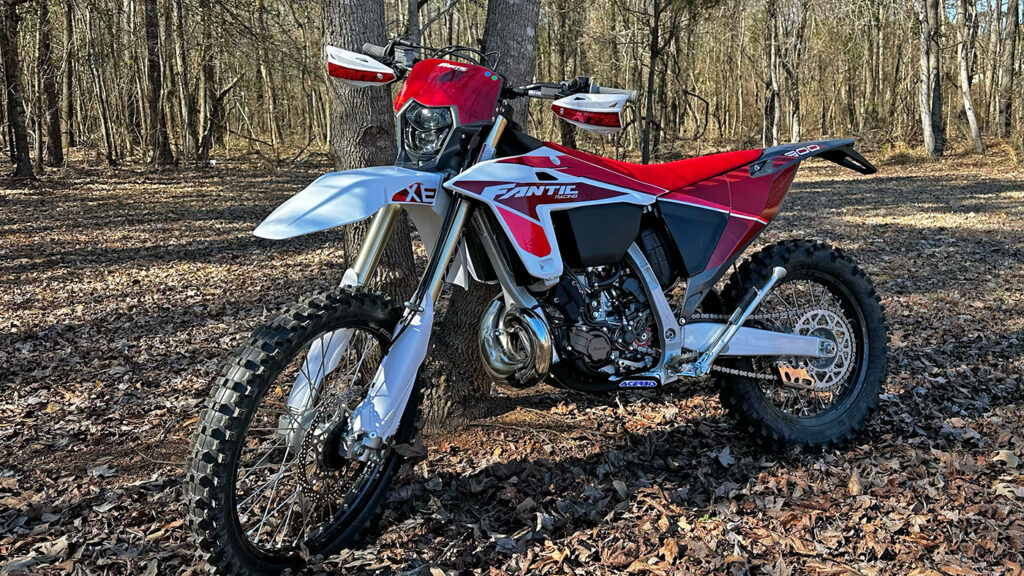 A 2025 Fantic XE300 ready to tackle the toughest off-road terrain.